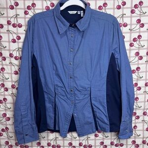 Women’s Ravel Navy and Blue Micro Houndstooth Button Down Shirt With Darts